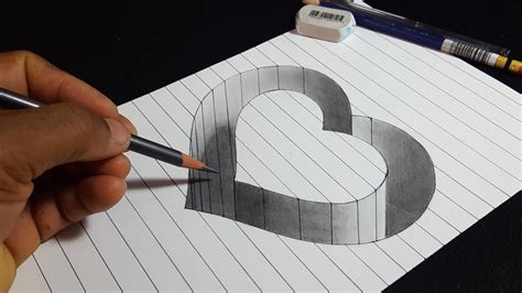How To Draw A 3d Heart With Pencil