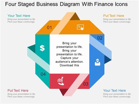 He Four Staged Business Diagram With Finance Icons Flat Powerpoint