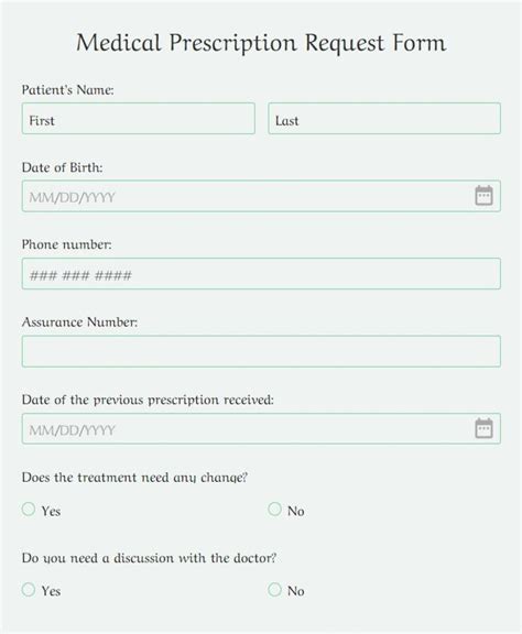 Free Medical Prescription Request Form Template