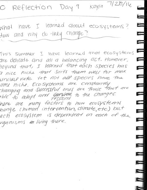 Reflecting On Content Learned Science Notebook Corner