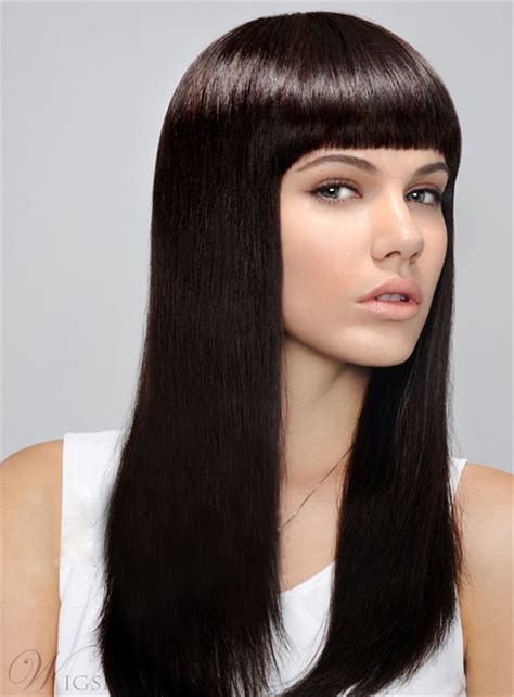 As a cool spin on the traditional straight bob cut, adding a wavy texture really individualizes the hairstyle. Full Bangs Long Straight Capless Synthetic Hair Wig 18 ...