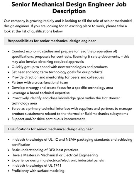 Senior Mechanical Design Engineer Job Description Velvet Jobs