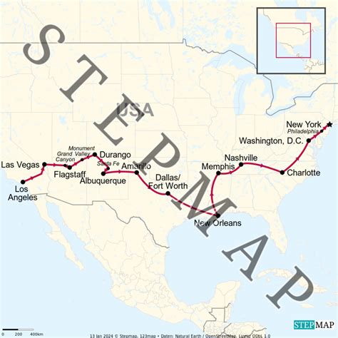 Stepmap Usa Road Trip Von West Nach Ost 2024 Landkarte Für Usa