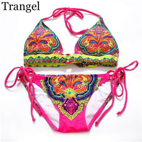 Buy Trangel Bikinis Women Biquini Vintage Swimwear Retro Print Swimsuit Halter