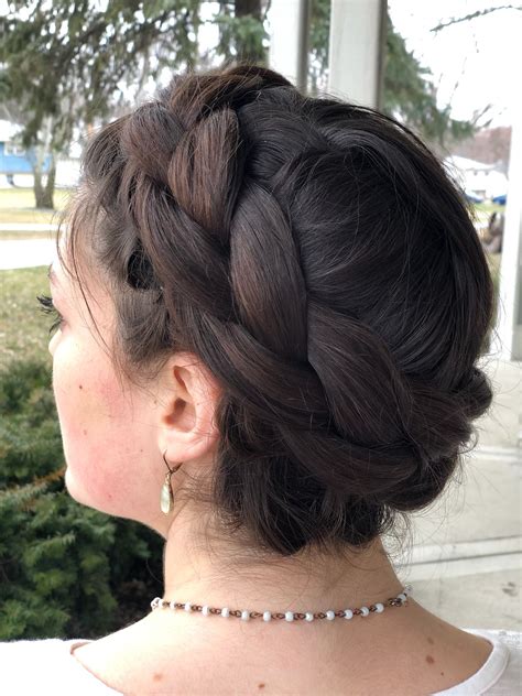 An elegant headband into a bun. Crown Braid | Crown braid, Hair styles, Braids