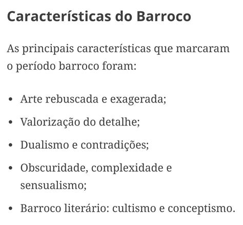 Todas As Opções Abaixo Apresentam Características Do Barroco Literário