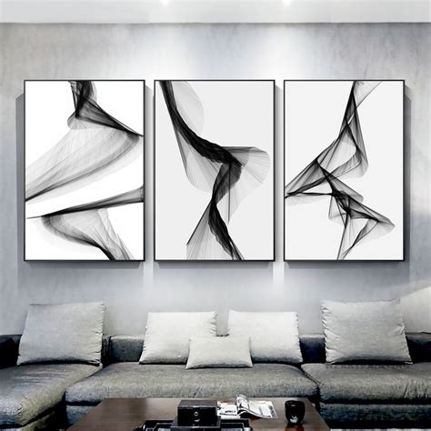 Set Of 3 Prints Framed Wall Art Geometric Abstract Black White Print