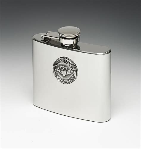 Whiskey Hip Flask With Claddagh Design By Mullingar Pewter Real Irish