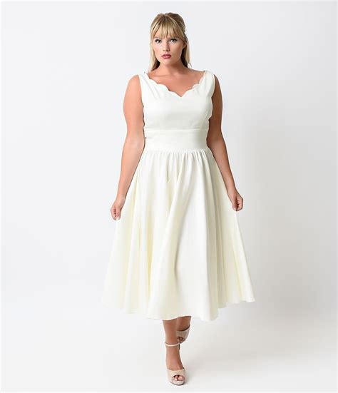 plus size 1950s style ivory cotton sateen scallop brenda swing dress 1950s style wedding