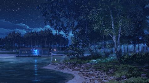Download 1920x1080 Anime Landscape Lake Night Stars