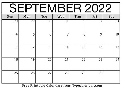 September 2022 Calendars Free September 2022 Printable