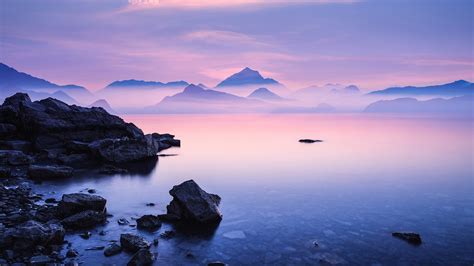 Wallpaper Nature Landscape Rocks Mountains Clouds Clear Water