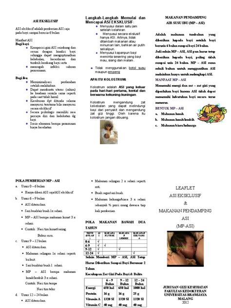 Efektif untuk melancarkan asi bagi ibu yang sedang menyusui. Leaflet Makanan Pendamping Mp Asi