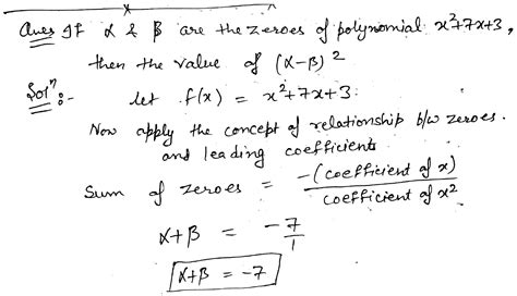 if alpha and beta are the zeroes of the polynomial x² 7x 3 then the value of alpha beta ² is