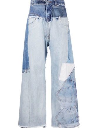 Natasha Zinko Wide Leg Patchwork Jeans In Blue Womens Casual Denim