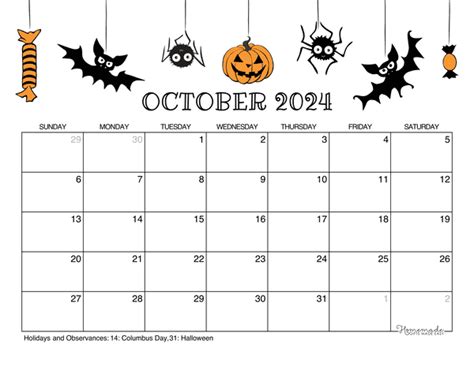 Printable Cute October 2024 Calendar Candi Corissa