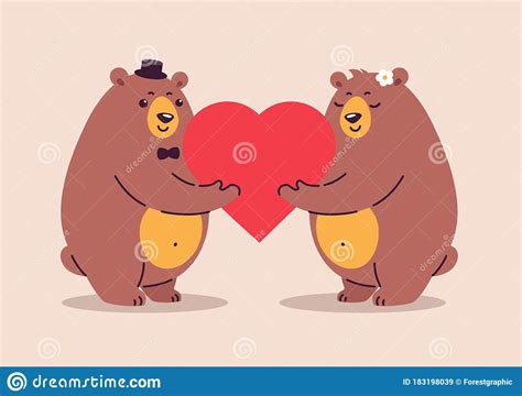 Two Happy Bears In Love And Happy Together Cute Bear Cartoon