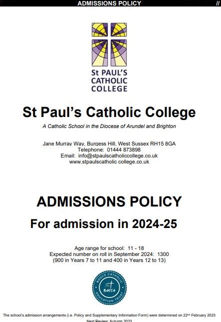 Admissions St Pauls Catholic College