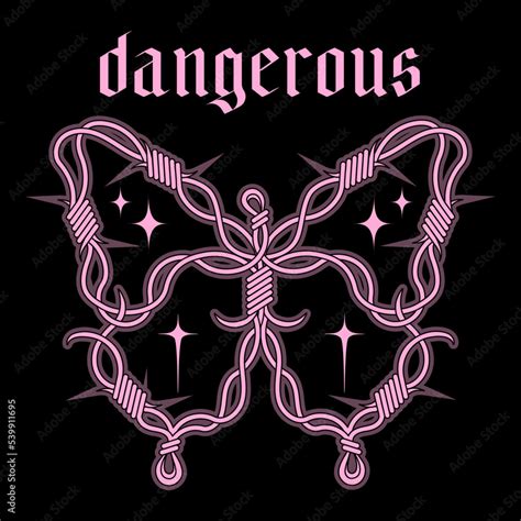 Emo Goth Barbed Wire Butterfly Weird Black And Pink Concept Glamor