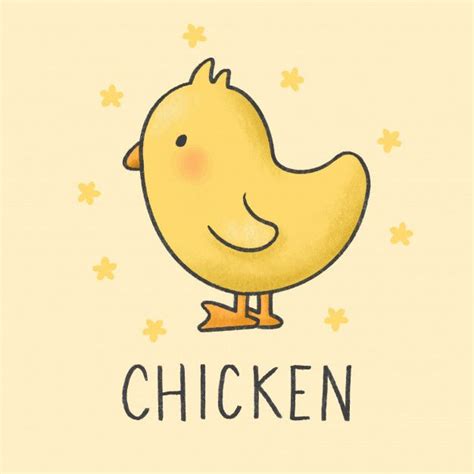 A Yellow Chicken With Stars Around Its Neck And The Words Chicken