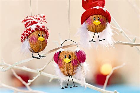Basteln mit Walnüssen: Weihnachtliche Wintervögel | Basteln weihnachten