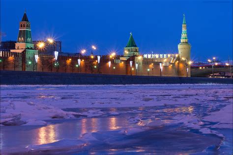 Moscow Russia River Winter Snow Night Cities Frozen Wallpapers