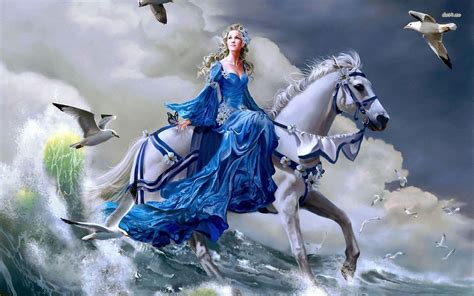 Princess Riding A Horse In Waterlovely View