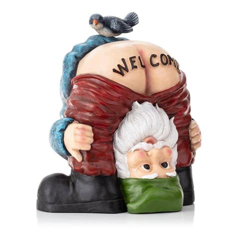 Alpine Corporation In Tall Mooning Welcome Outdoor Garden Gnome