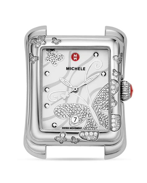 Michele Deco Extreme Butterfly Diamond Watch Head 29mm In Stainless