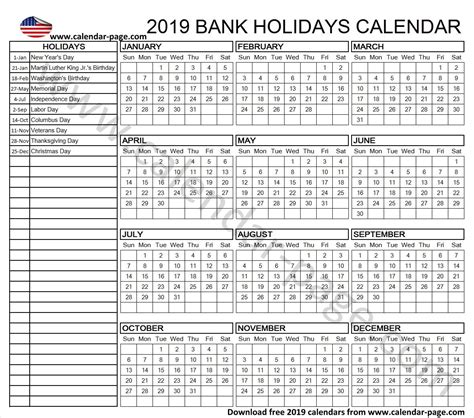 Calendar 2019 Usa Holidays Holiday Calendar Printable Holiday
