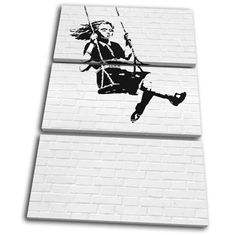 Girl Swing Graffiti Banksy Hi Res Treble Canvas Wall Art Picture Print