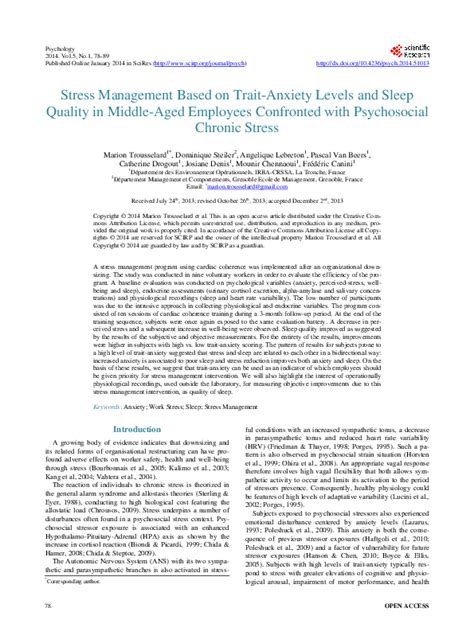 pdf stress management based on trait anxiety levels and sleep quality in middle aged employees