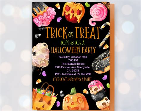 Trick Or Treat Invitation Halloween Party Invite Halloween Etsy