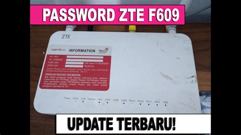Update terbaru username dan password (sandi) router wifi zte f609 v3 (keluaran tahun 2020) untuk akses masuk (login) full admin dan juga diperlukan saat. Password Modem Zte Indihome Terbaru - Mengetahui password ...