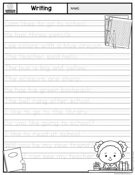 Kindergarten writing sentences worksheets