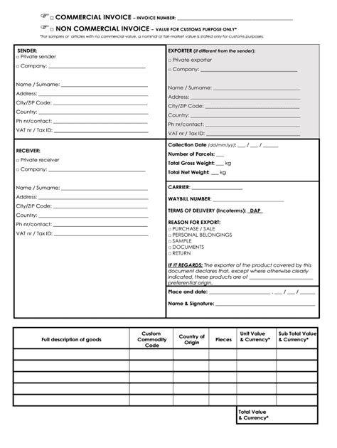 Non Commercial Invoice Fill And Sign Printable Template Online Us