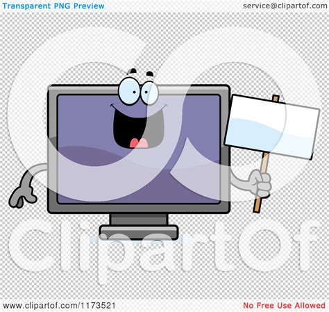 Cartoon Of A Happy Television Mascot Holding A Sign Royalty Free