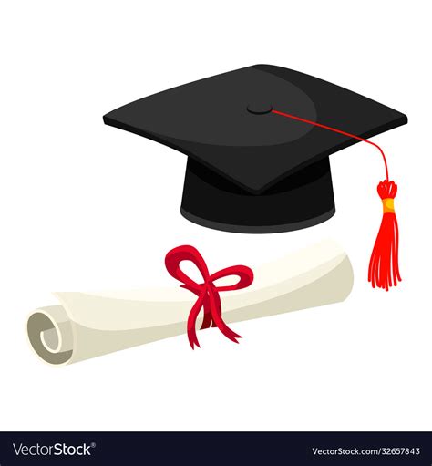 Diploma Roll And Hat With Tassel Set On White Vector Image
