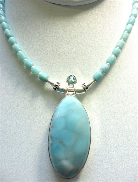 Larimar Pendant Large Larimar Necklace With By Designsbydianer