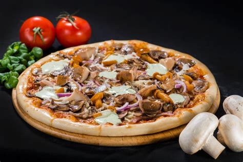 Delicious Hot Mushroom Pizza With Mozzarella Beef Champigon P Stock