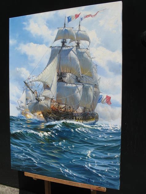 Sailing Ship Oil Painting By Alexander Shenderov Original Painting