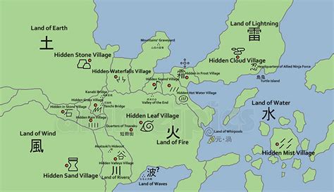 Takigakure Hidden Waterfall Village Naruto World Map Naruto Naruto