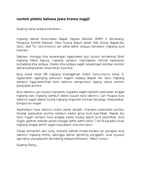 Teks Pidato Bahasa Jawa Krama Alus Tentang Perpisahan Sekolah - Kumpulan Contoh Teks Pidato