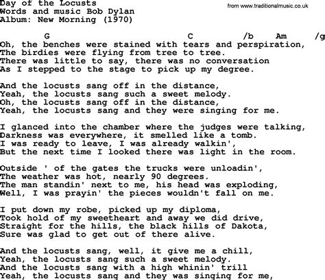 Bob Dylan Song Day Of The Locusts Lyrics And Chords