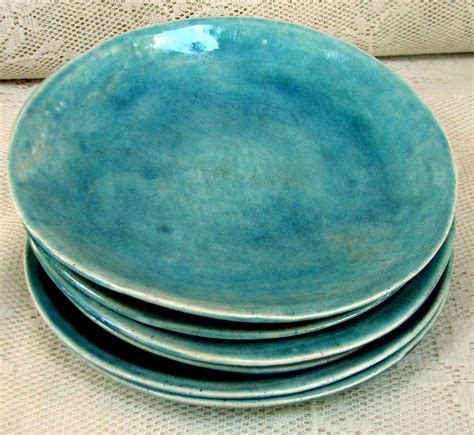 Sidesalad Plates Stoneware Plates Set Of 6 Aqua Crackle Glazed I