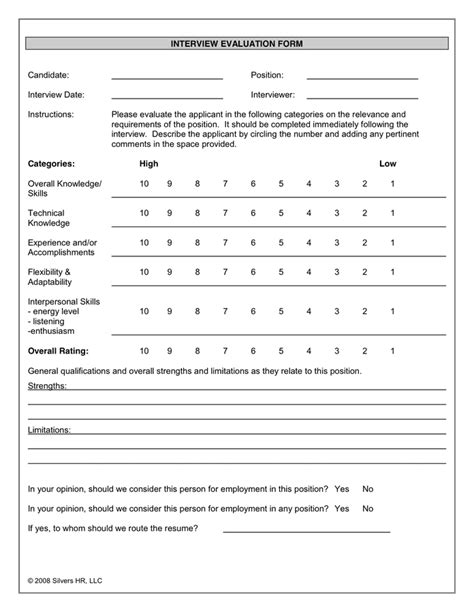 Free 12 Sample Interview Evaluation Form Templates In Pdf Ms Word