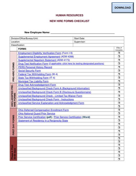 Employee File Checklist Template