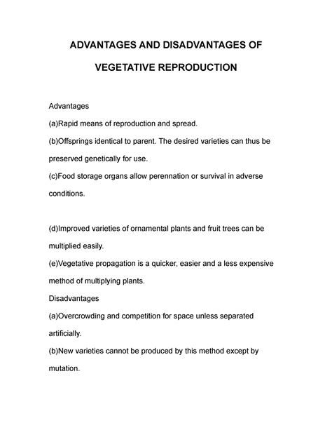 Advantages And Disadvantages Of Vegetative Reproduction Advantages And Disadvantages Of
