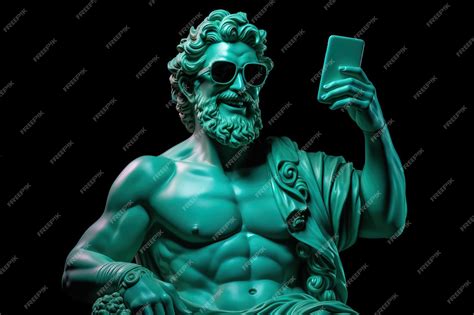 Premium Ai Image Colorful Greek God Statue Flexing Smiling Wearing