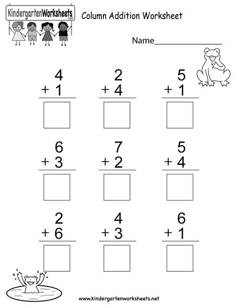 Vertical Addition Kindergarten Printable Worksheet